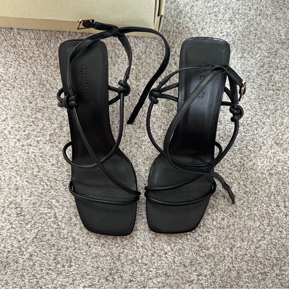 Open edit black strapy heels